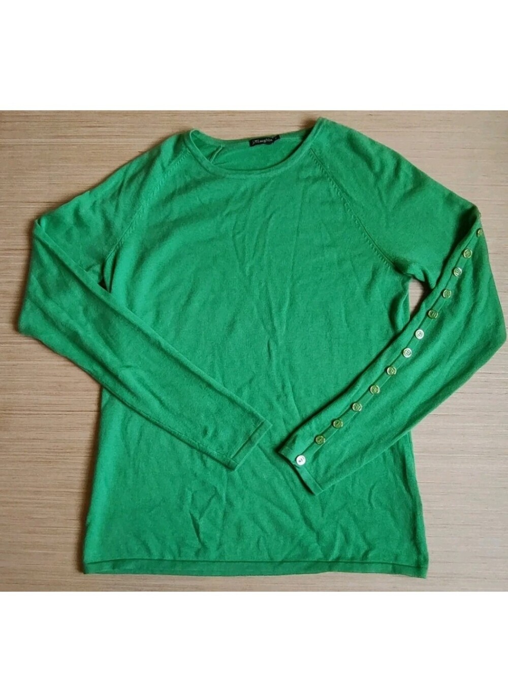 J Mclaughlin Cotton Blend Pullover Sweater Green Cotton Blend Buttons Sleeve M